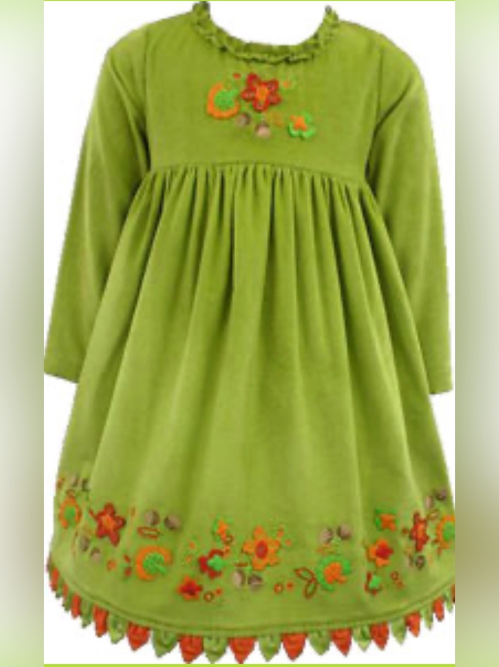 3T Cotton Kids Autumn Charm Green Corduroy Dress